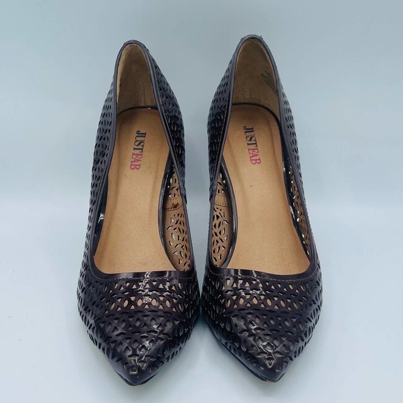 Esther Laser Cut Brown Pointy Toe Heels - Picture 1 of 11